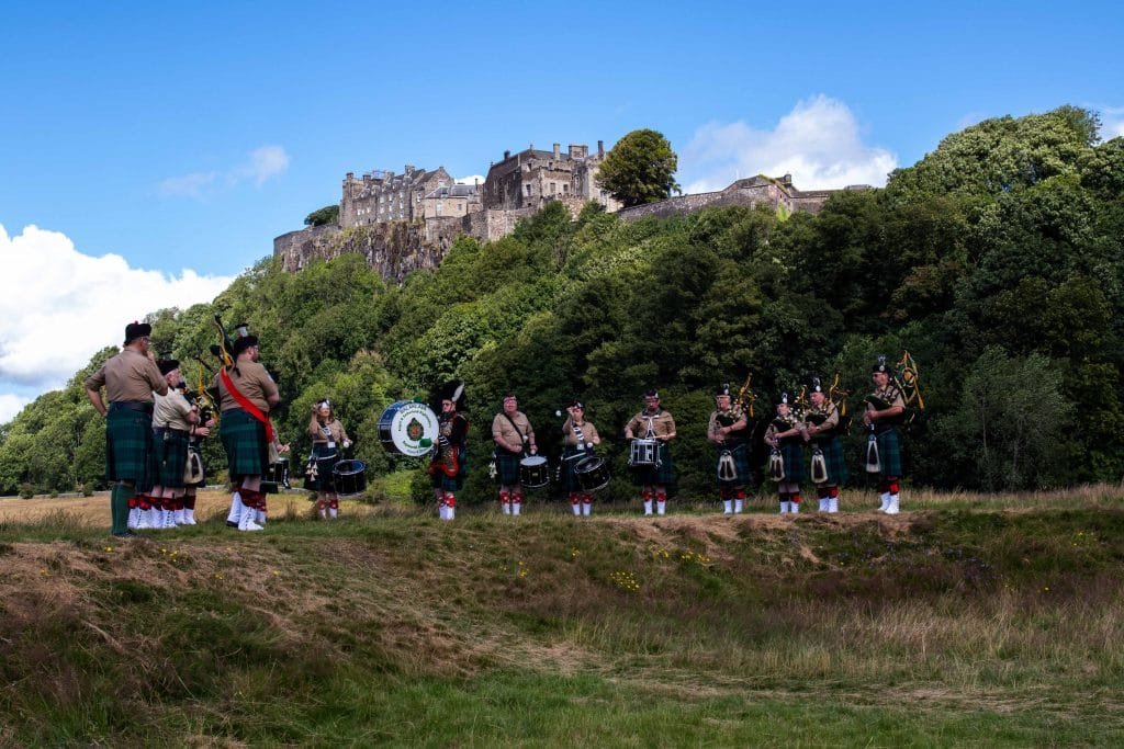 Balaklava Pipes and Drums performing below Stirling Castle